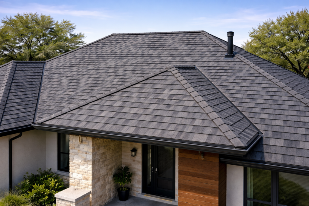 Modern roof with textured shingles